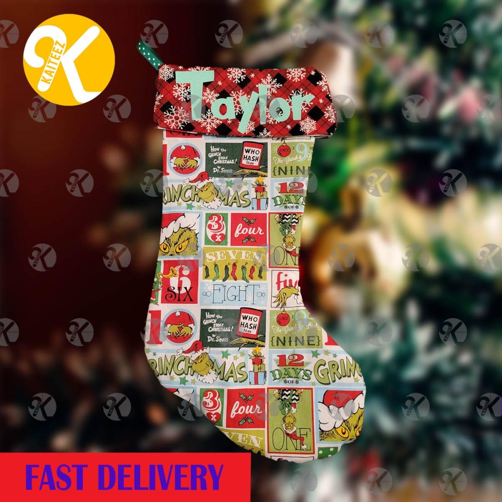 Grinch Quilted Personalized Colorful Christmas Stocking