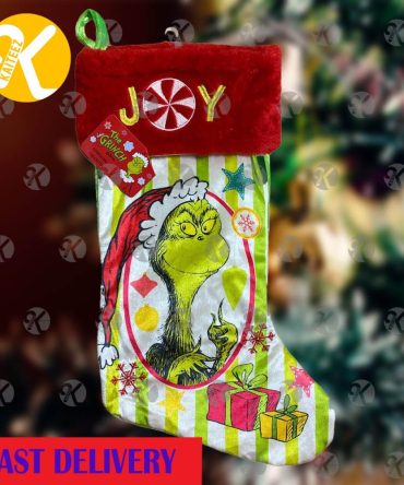 Grinch Stole Christmas Colorful Present Decor In White And Green Stripes Christmas Stocking