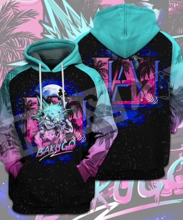 My Hero Academia T-Shirt Bakugo Galaxy Black Green Pink My Hero Academia Logo T-Shirt Hoodie