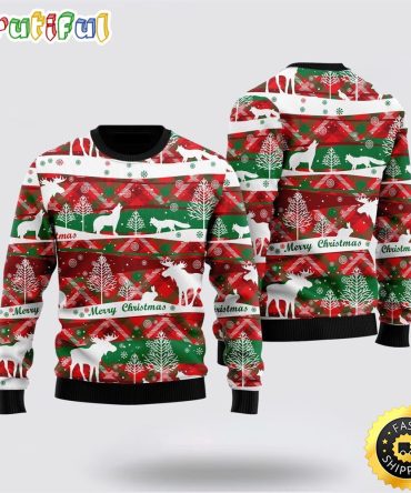 Howling Wolf In Snow Forest Pattern Ugly Christmas Sweater Christmas Gift For That Everyone Will Love