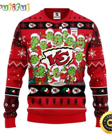 Kansas City Chiefs Christmas Ugly Christmas Sweater Print 12 Grinch Xmas Day Show Your Team Spirit