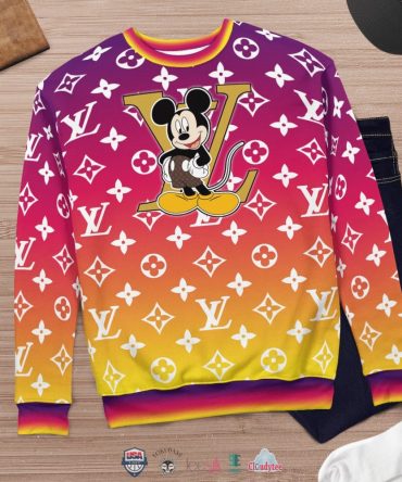 Louis Vuitton Mickey Mouse Gradient 3D Ugly Christmas Sweater