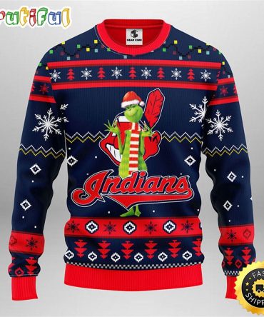 Mlb Cleveland Indians Christmas Ugly Christmas Sweater Print Funny Grinch Gift For Baseball Fans
