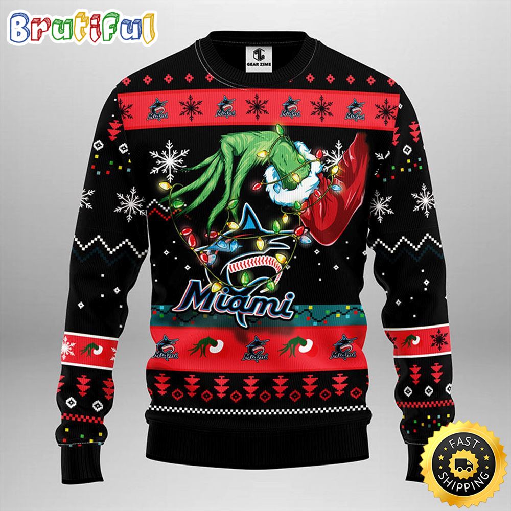 Mlb Miami Marlins Christmas Ugly Christmas Sweater Grinch Gift For Baseball Fans