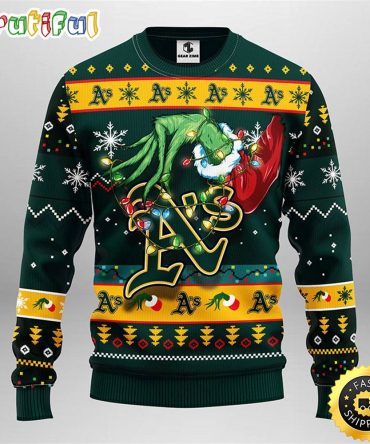 Mlb Oakland Athletics Christmas Ugly Christmas Sweater Grinch Gift For Baseball Fans