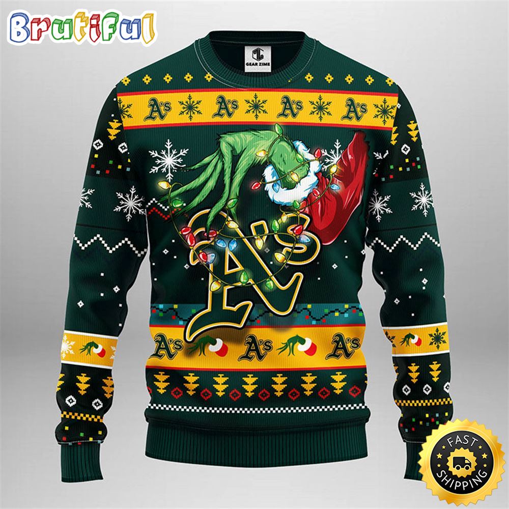Mlb Oakland Athletics Christmas Ugly Christmas Sweater Grinch Gift For Baseball Fans