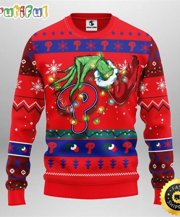 Mlb Philadelphia Phillies Christmas Ugly Christmas Sweater Grinch Gift For Baseball Fans