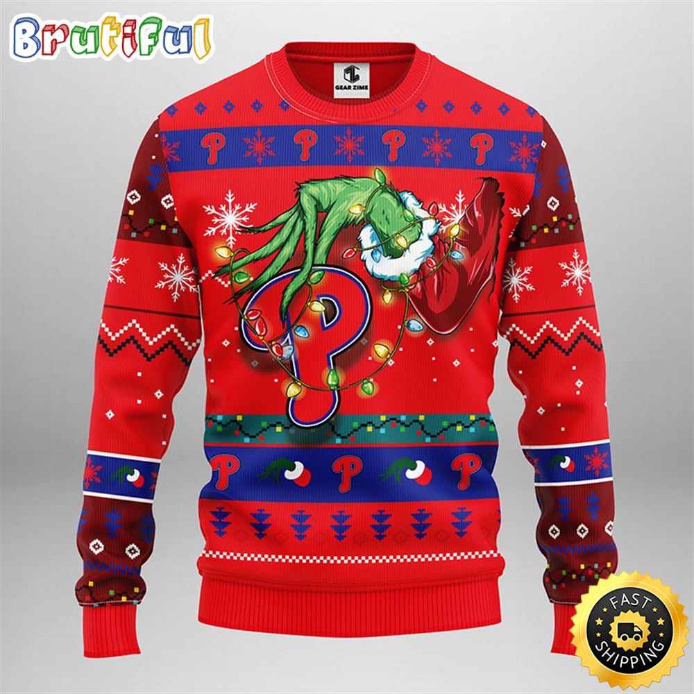 Mlb Philadelphia Phillies Christmas Ugly Christmas Sweater Grinch Gift For Baseball Fans