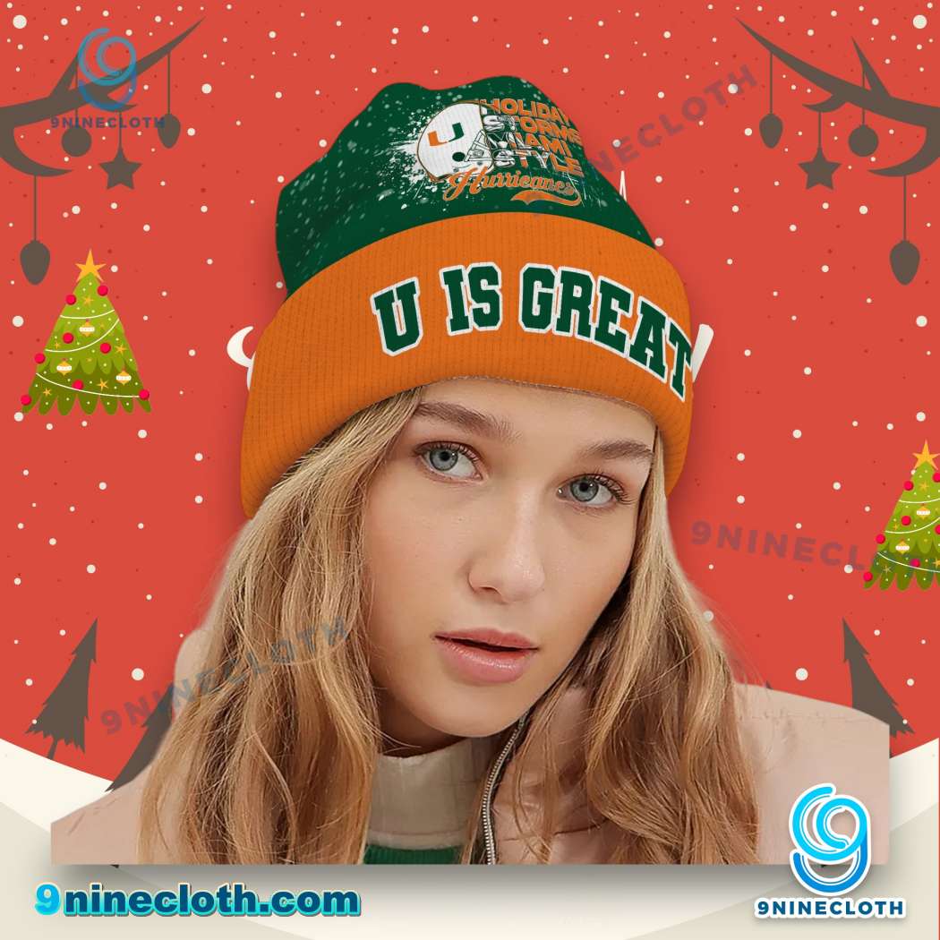 Miami Hurricanes Holiday Storms Miami Style Christmas Beanie Hat - Image 2