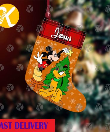 Mickey And Pluto Decorate Christmas Tree Personalized Christmas Stocking