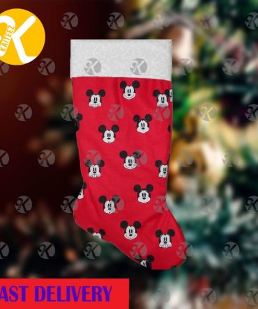 Mickey Mouse All Emotion Pattern In Red Background Christmas Stocking