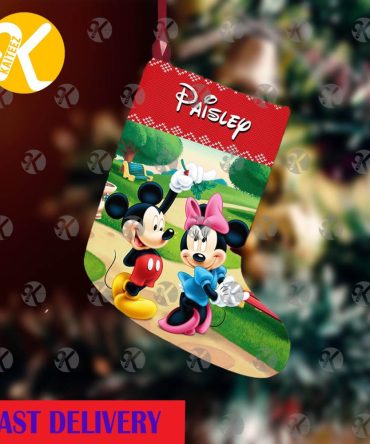 Mickey Mouse And Pluto Pattern In Green Background Christmas Stocking