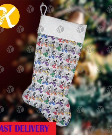 Mickey Mouse Colorful Pattern In White Background Christmas Stocking