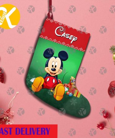 Mickey Mouse Cute In Green Background Personalized Christmas Stocking
