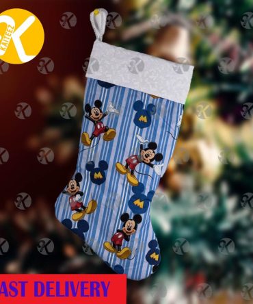 Mickey Mouse Funny Pattern In Blue Stripes Christmas Stocking