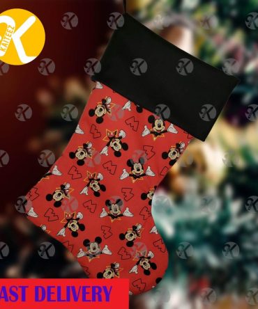 Mickey Mouse Holiday Pattern In Red And Black Christmas Stocking