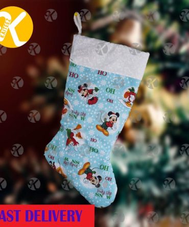 Mickey Mouse Pattern Playing Under The Snow Background Christmas Stocking