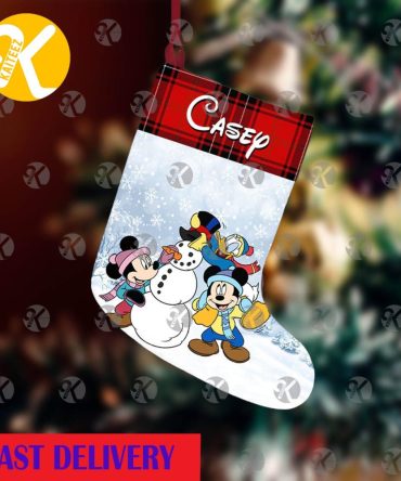 Mickey Mouse Playing With Friend Under The Snow Personalized Christmas Stocking