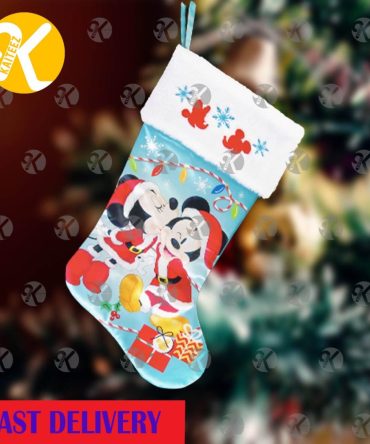Mickey Mouse Santa & Minnie Kissing Beside Present Christmas Stocking