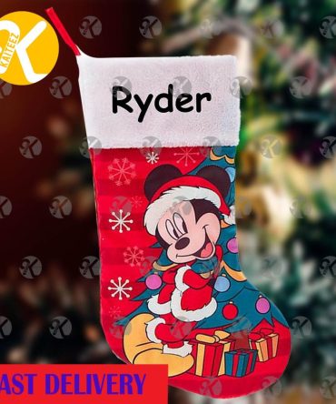 Mickey Mouse Santa Smilling Under The Christmas Tree Personalized Christmas Stocking