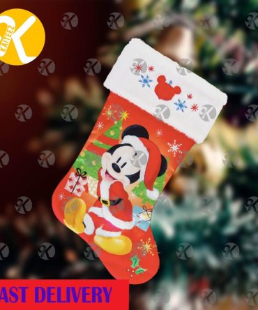 Mickey Mouse Santa With Present In Red Background Christmas Stocking