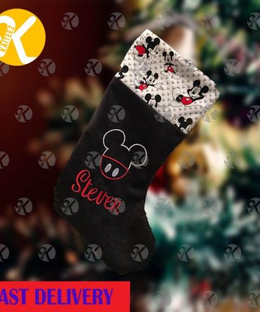 Mickey Mouse Theme In Black Background Personalized Christmas Stocking