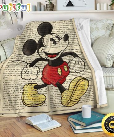Mickey Mouse Blanket Disney Mickey Mouse In Vintage Book Page Background Fleece Blanket