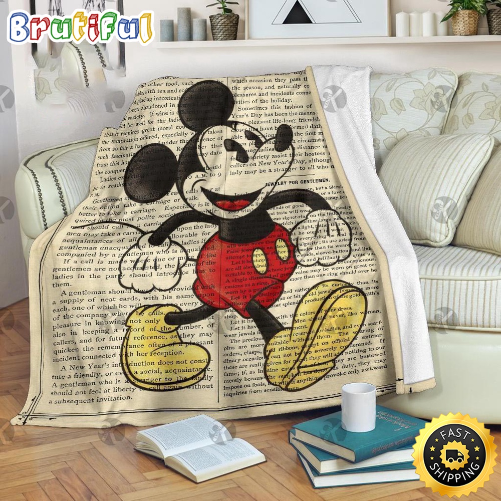 Mickey Mouse Blanket Disney Mickey Mouse In Vintage Book Page Background Fleece Blanket