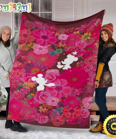 Mickey Mouse Blanket Floral Mickey And Minnie Fleece Blanket For Bedding Decor
