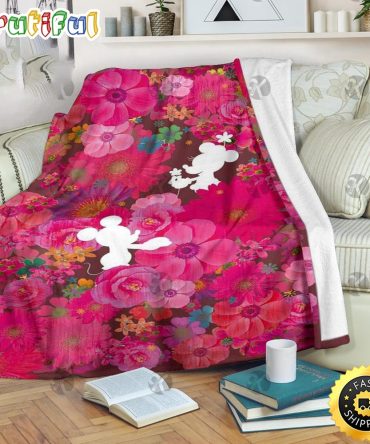 Mickey Mouse Blanket Mickey Mouse And Minnie In Colorful Floral Garden Fleece Blanket
