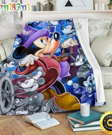 Mickey Mouse Blanket Mickey Mouse Wizard And Original Mickey Black And White Fleece Blanket