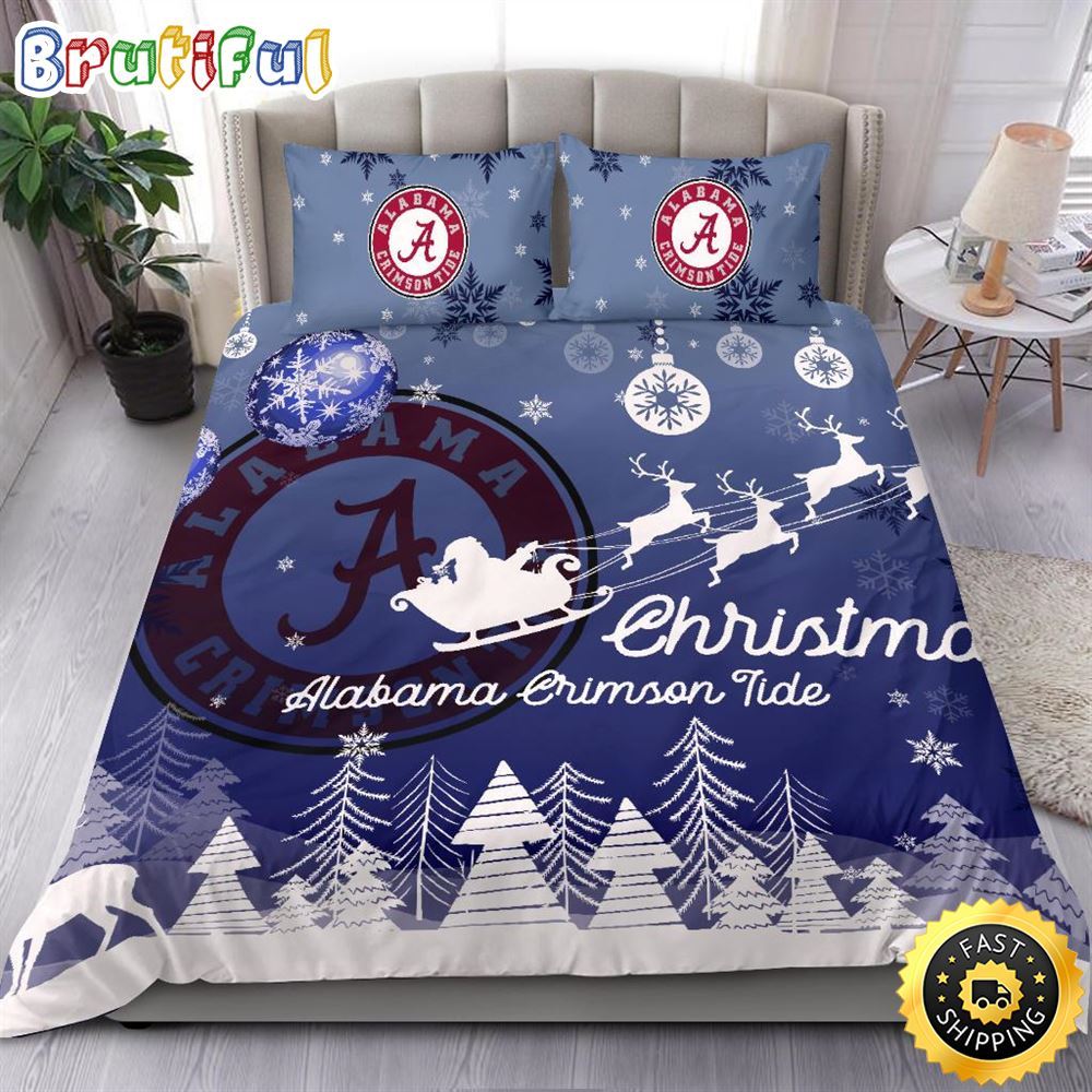 Ncaa Alabama Crimson Tide Bedding Sets Santa Claus Sleigh And Reindeer Christmas Bedding Sets Quilt Bedding Sets