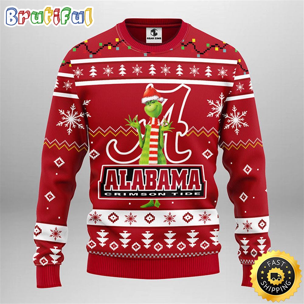 Ncaa Alabama Crimson Tide Christmas Ugly Christmas Sweater Print Funny Grinch Gift For Football Fans