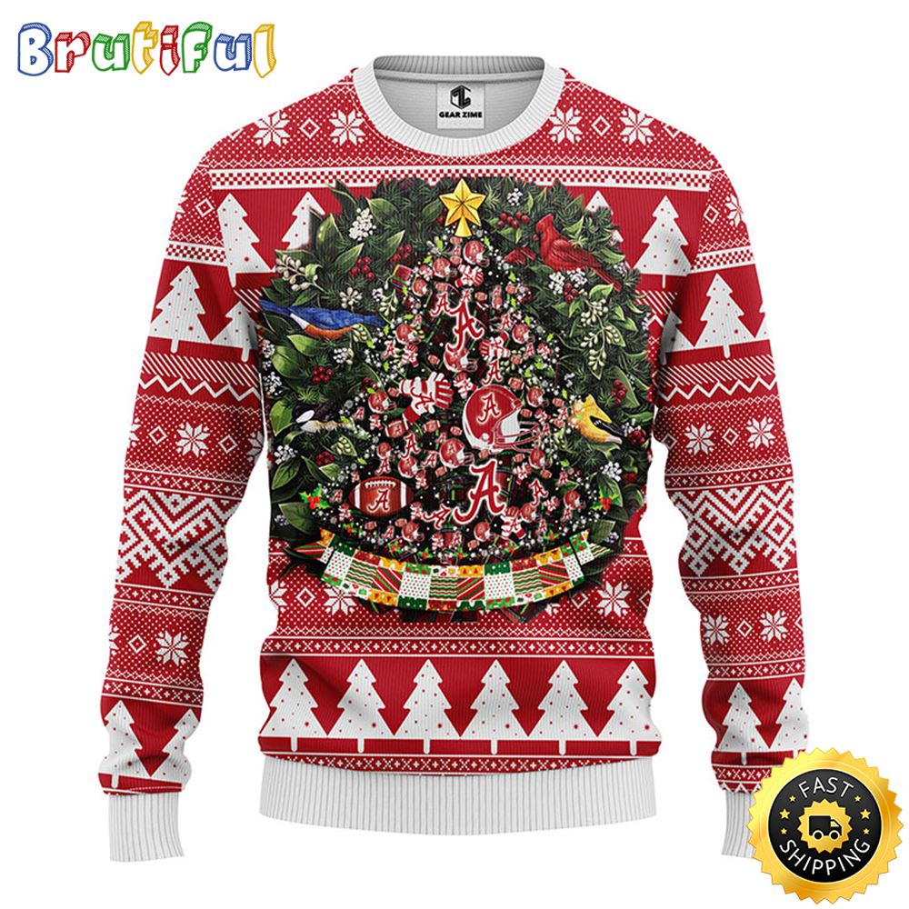 Ncaa Alabama Crimson Tide Ugly Christmas Sweater Ball Pine Tree Christmas Unisex Sweater