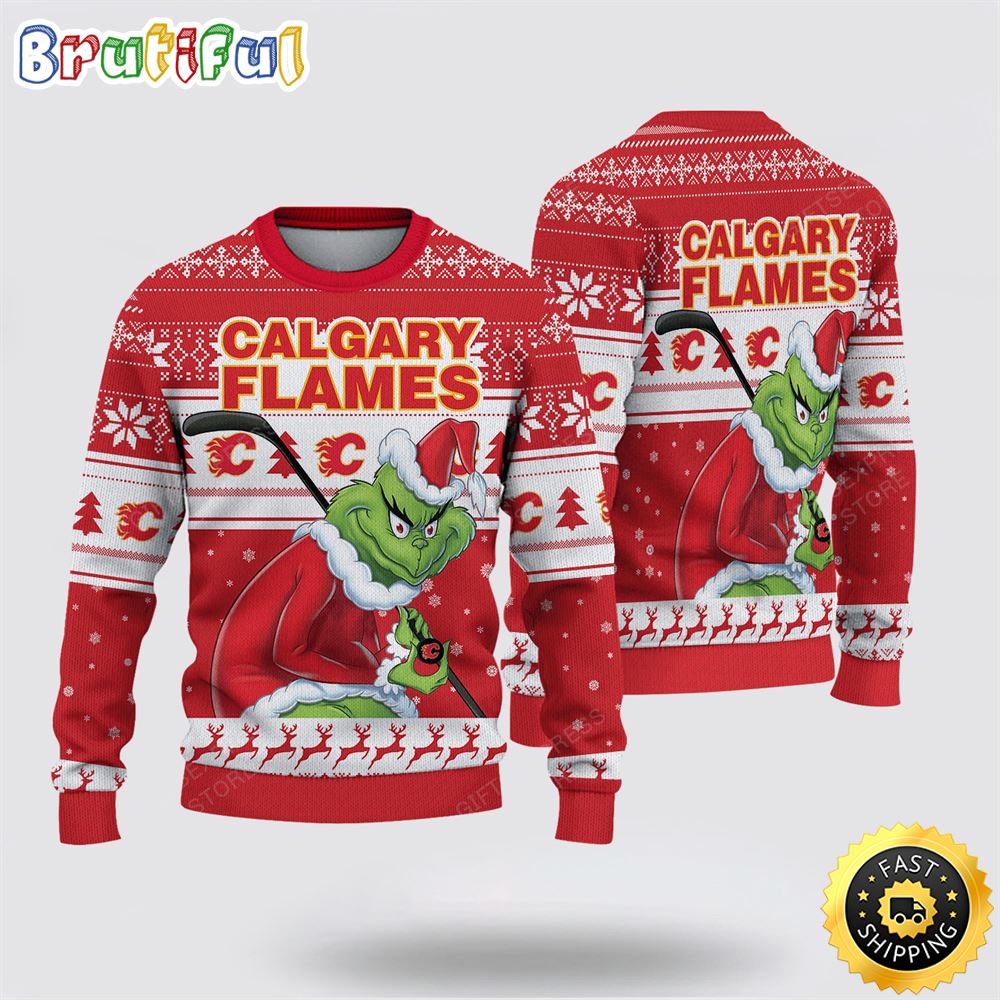 Ncaa Calgary Flames Ugly Christmas Sweater Grinch Funny Christmas Football Sweater