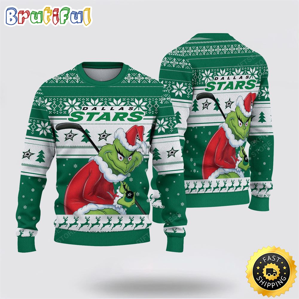 Ncaa Dallas Stars Ugly Christmas Sweater Grinch Funny Christmas Football Sweater