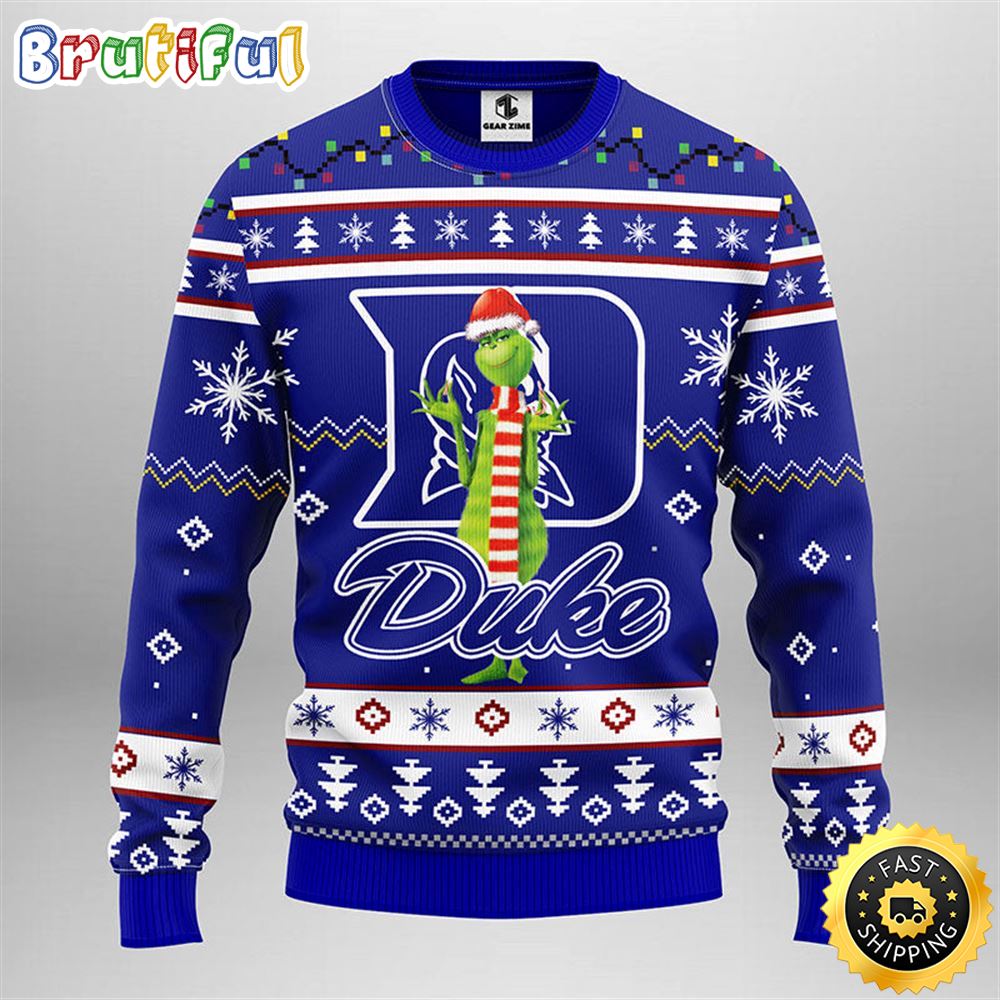 Ncaa Duke Blue Devils Christmas Ugly Christmas Sweater Print Funny Grinch Gift For Football Fans