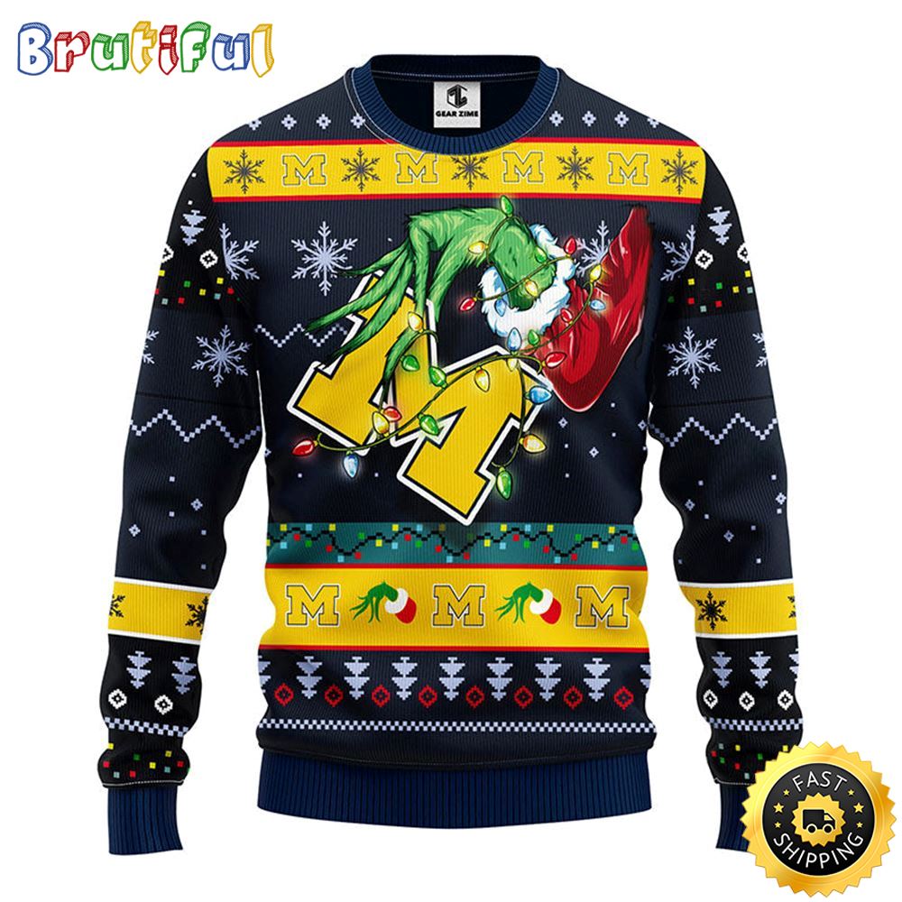 Ncaa Michigan Wolverines Christmas Ugly Christmas Sweater Grinch Gift For Football Fans