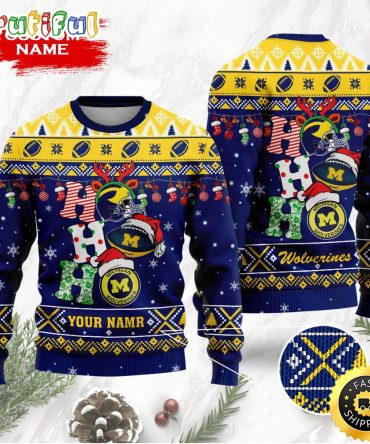 Ncaa Michigan Wolverines Ugly Christmas Sweater Custom Name Wool Sweater
