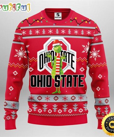 Ncaa Ohio State Buckeyes Ugly Christmas Sweater Print Funny Grinch Gift For Football Fans