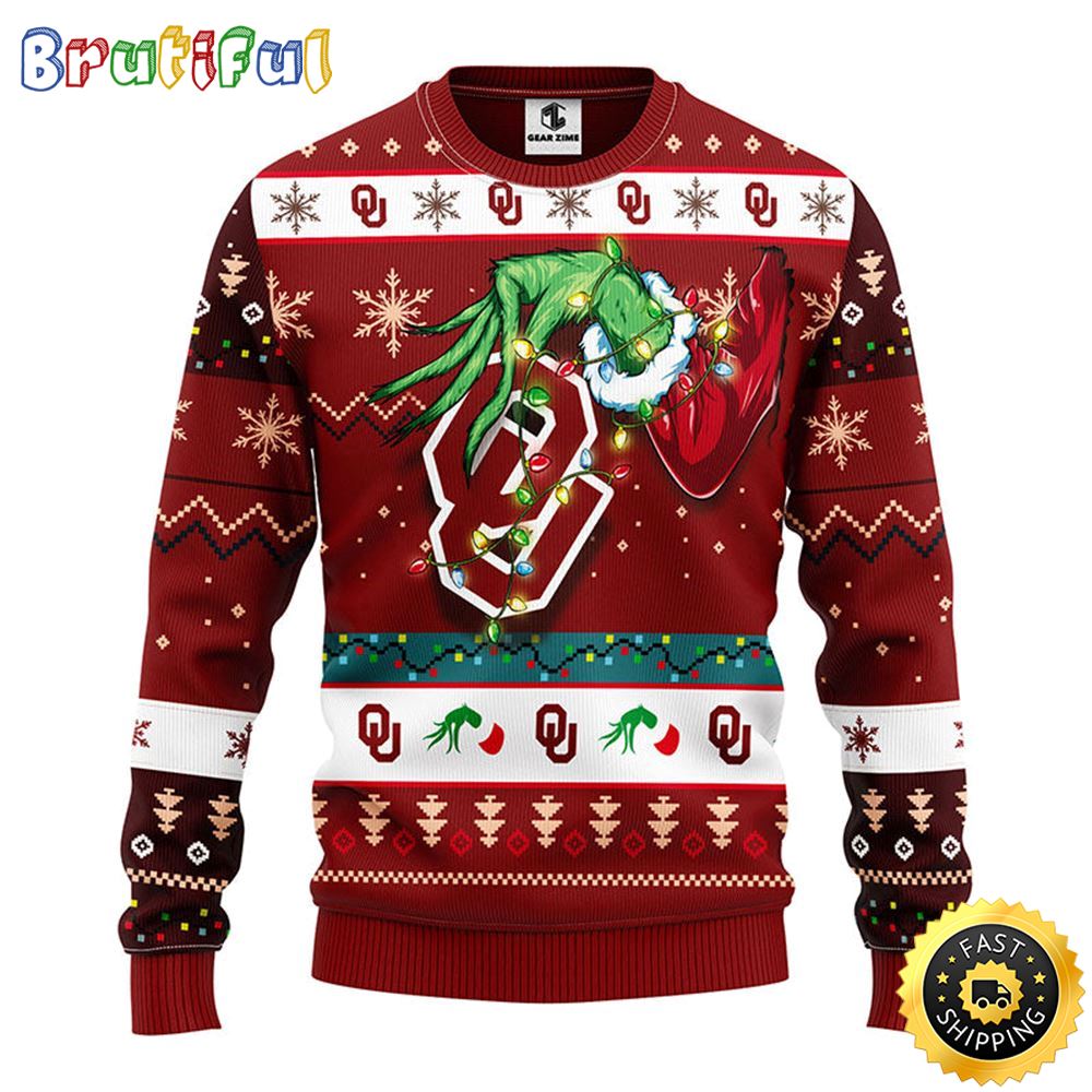 Ncaa Oklahoma Sooners Ugly Christmas Sweater Grinch Gift For Football Fans