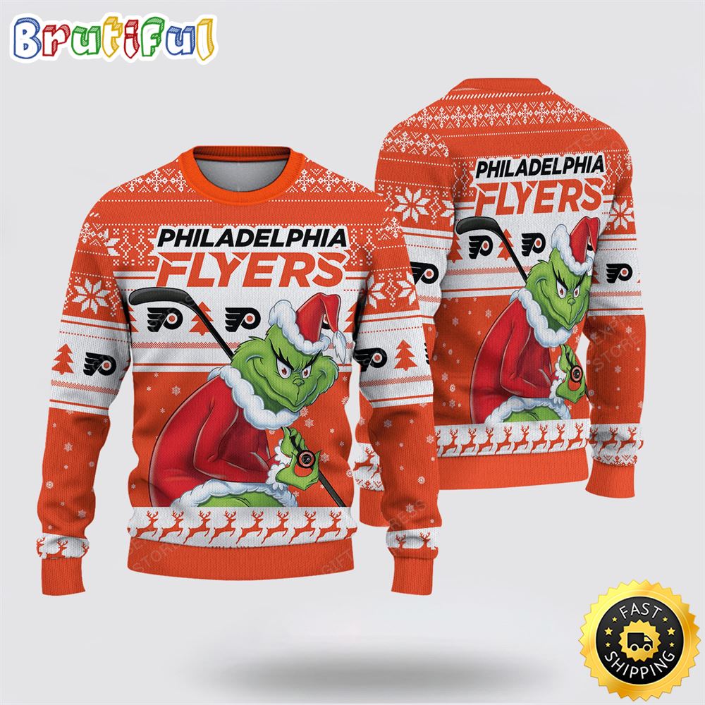 Ncaa Philadelphia Flyers Ugly Christmas Sweater Grinch Funny Christmas Football Sweater