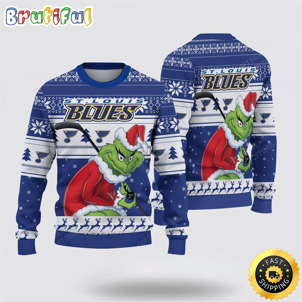 Ncaa St. Louis Blues Ugly Christmas Sweater Grinch Funny Christmas Football Sweater