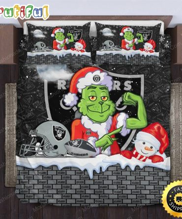 Nfl Las Vegas Raiders The Grinch Christmas Bedding Set