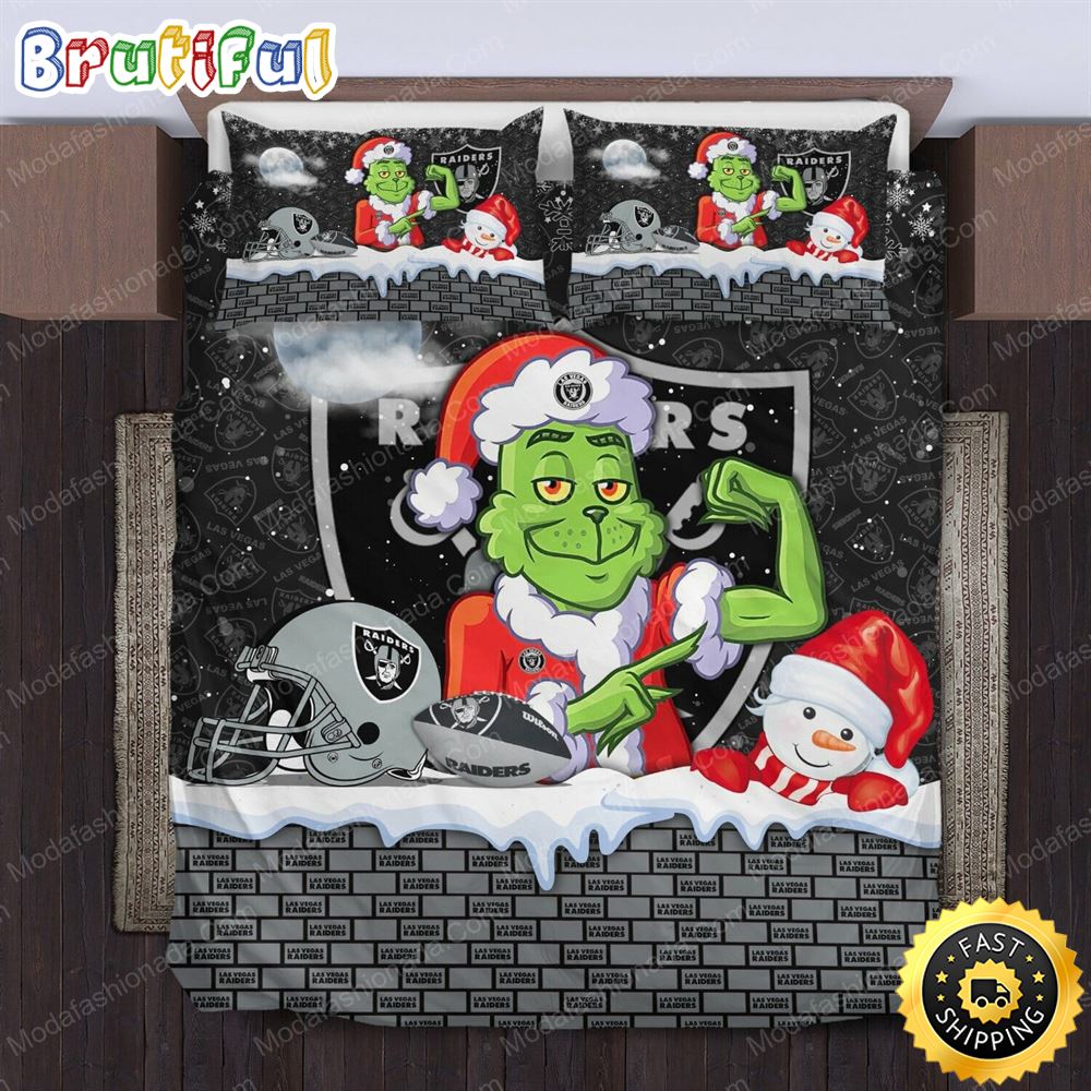 Nfl Las Vegas Raiders The Grinch Christmas Bedding Set