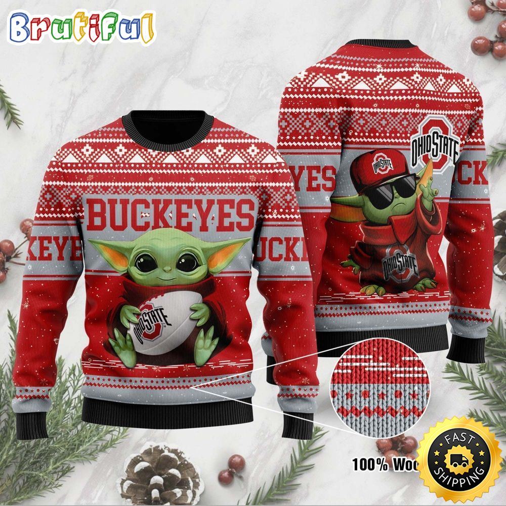 Nfl Ohio State Buckeyes Ugly Christmas Sweater Baby Yoda Unisex Sweater