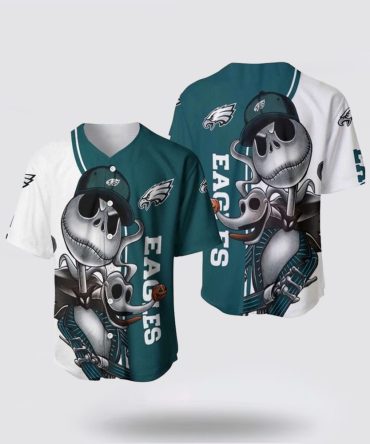 Nfl Philadelphia Eagles Baseball Jersey Jack Skellington And Zero Perfect Your Team Pride In Laid Back Fashion