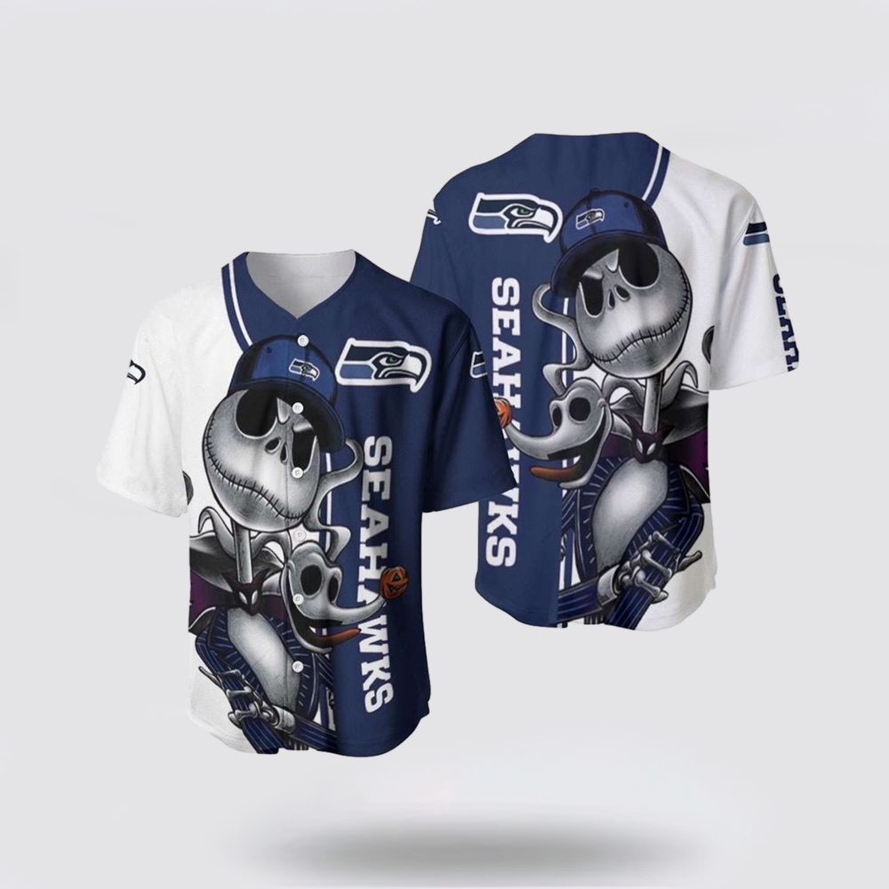 Nfl Seattle Seahawks Baseball Jersey Jack Skellington And Zero Perfect Your Team Pride In Laid Back Fashion