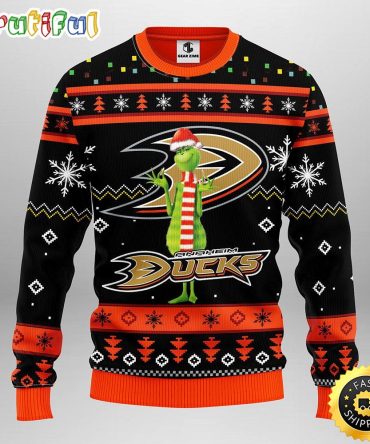 Nhl Anaheim Ducks Ugly Christmas Sweater Print Funny Grinch Gift For Hockey Fans