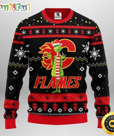 Nhl Calgary Flames Ugly Christmas Sweater Print Funny Grinch Gift For Hockey Fans